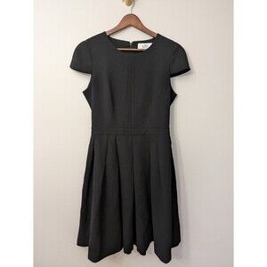 Badgley Mischka Belle Black Fit Flare Dress Size 4 Twee Cap Sleeve Pleated Skirt